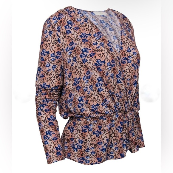 Ramy Brook boho Tan & Blue Leopard Print Peplum blouse NWT - Picture 2 of 10